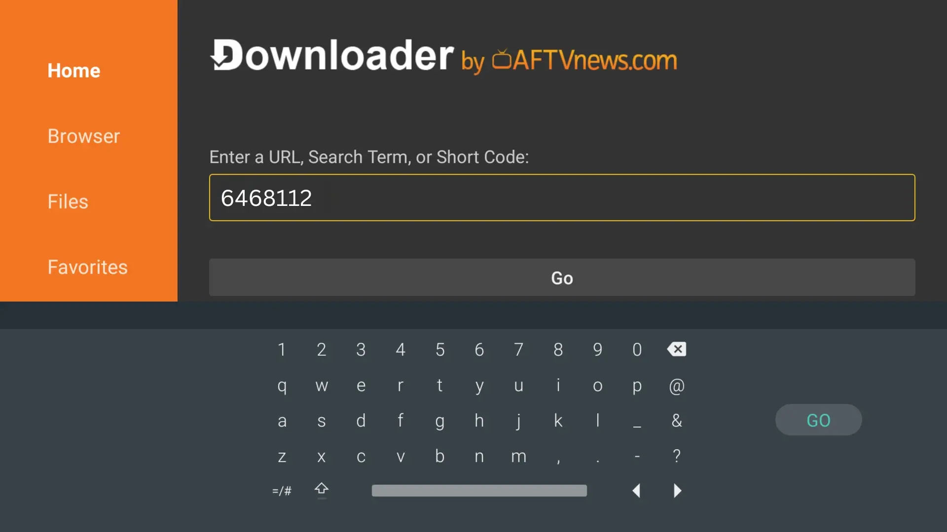 Downloader with correct code 6468112 entered for IPTV Smarters
